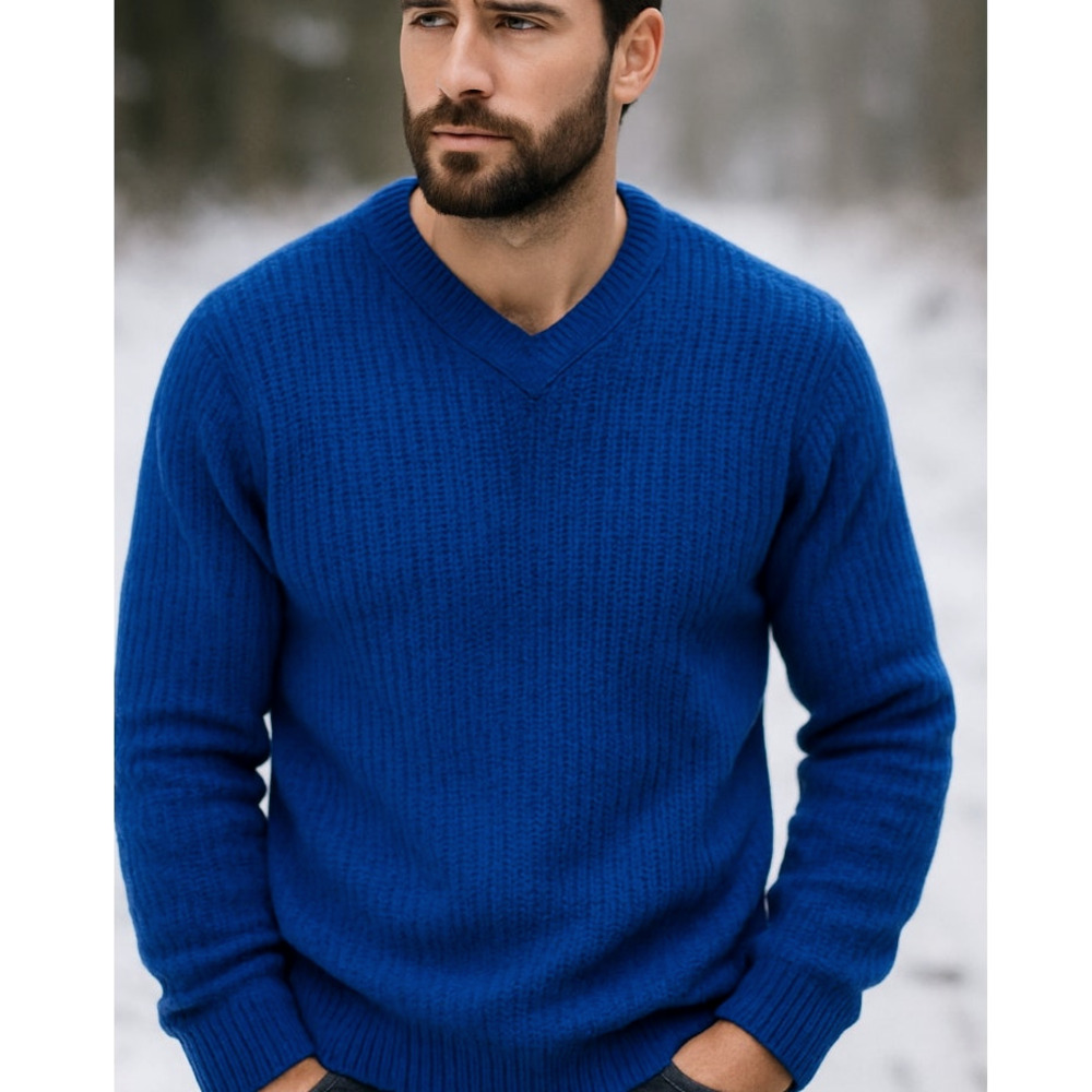 Huckberry Vintage XL Luxury Waffle Knit Fisherman Ski Sweater 100% Wool Blue
